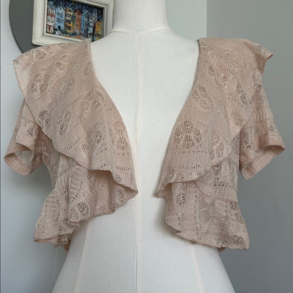 Perceptions New York Womens Cream Open Knit Pointelle Shrug Short Sleeve‎ Medium